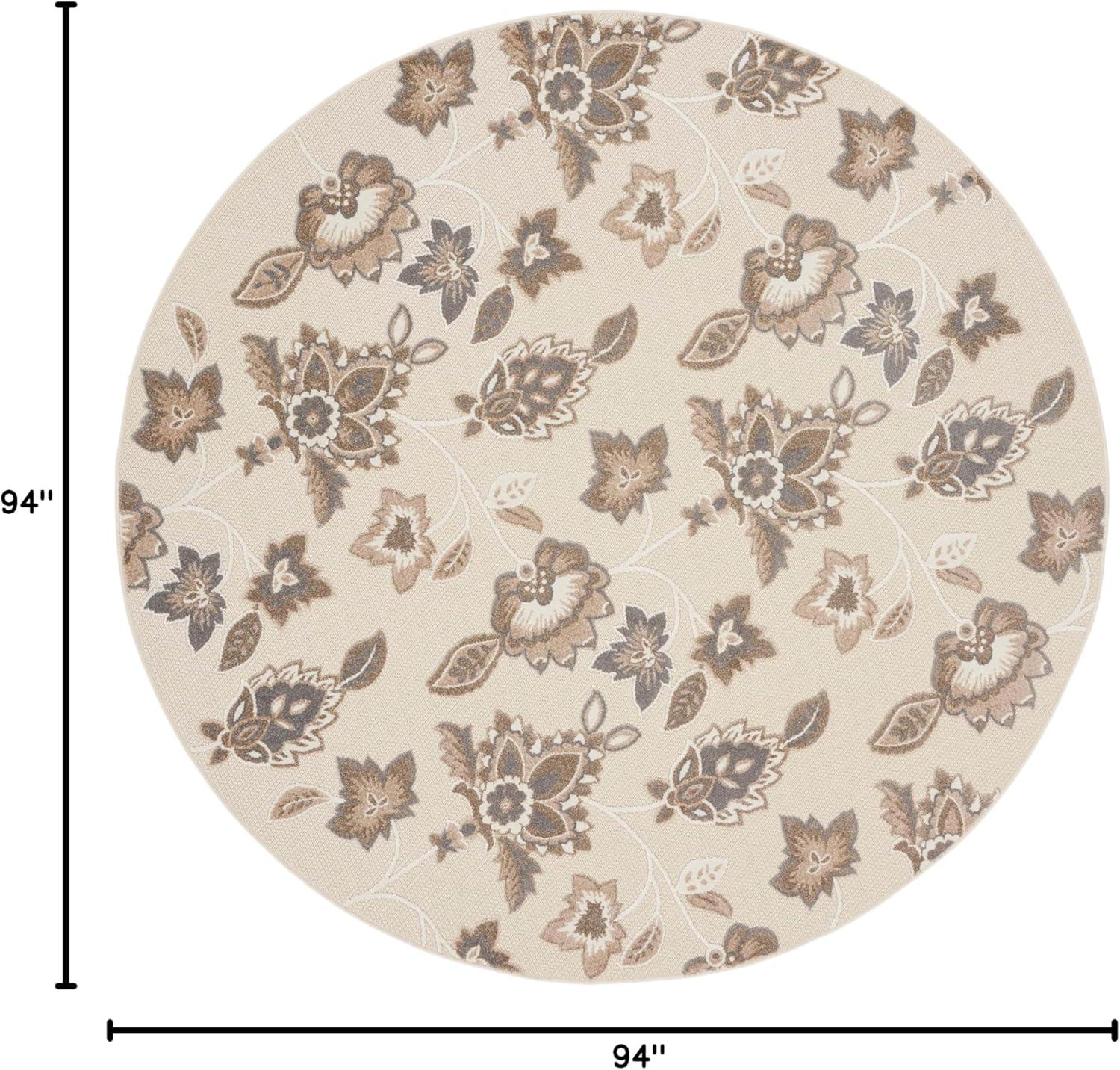 Nourison Aloha Floral Farmhouse Flatweave High-Low Indoor Outdoor Round Rug Beige 7’10” x 7'10"