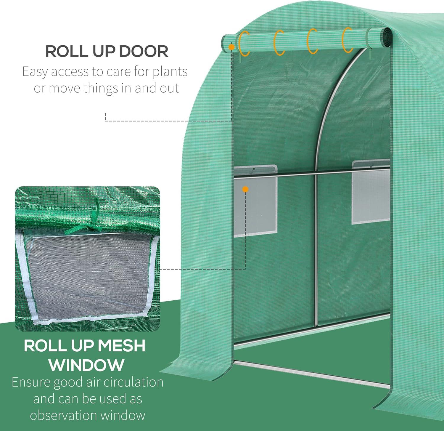 Outsunny 10' x 10' x 6.5' Walk-in Tunnel Hoop Greenhouse, Polyethylene PE Cover, Steel Frame, Roll-Up Zipper Door & Windows for Flowers, Vegetables