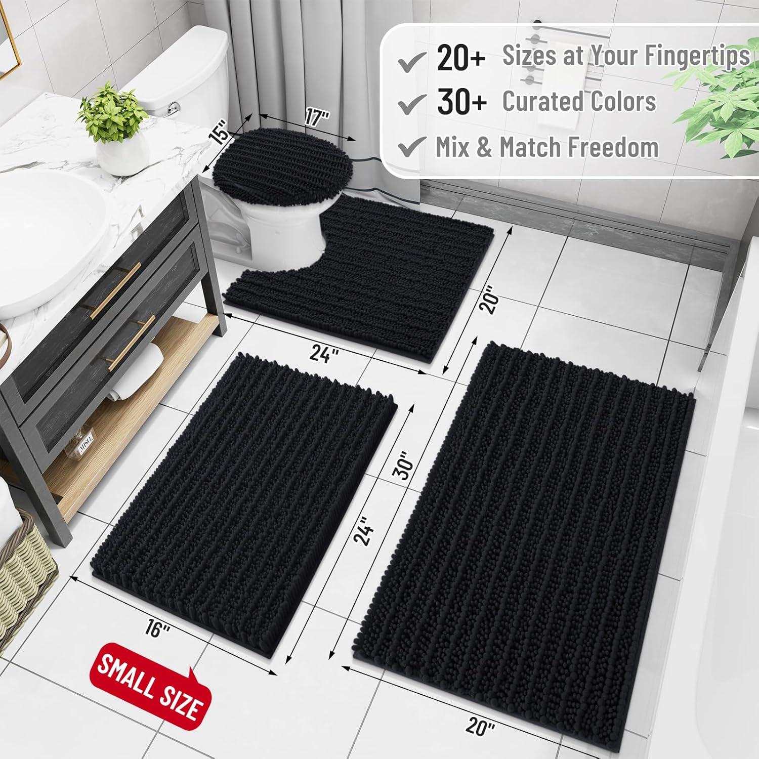 Luxury Chenille Bathroom Rug Mat, Extra Soft Thick Absorbent Shaggy Bath Rugs, Non-Slip Machine Wash Dry Plush Bath Mats for Bathroom, Shower, and Tub (24"x16", Light Grey)