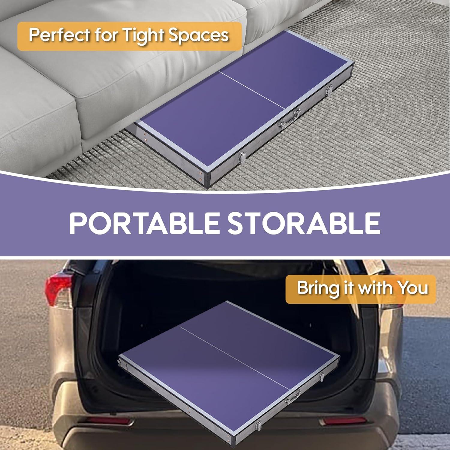 Portable Ping Pong Table, Mid-Size Foldable Table Tennis Table w/Net, 2 Paddles, 3 Balls, Table Tennis Table for Indoor Outdoor, Ping Pong Tablefor Kids Family Holiday Sports