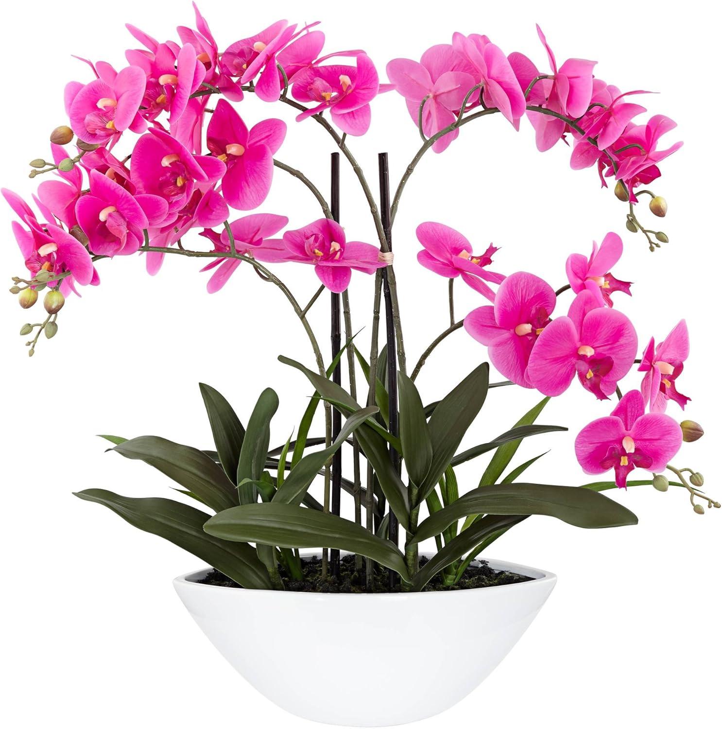 Dahlia Studios Potted Silk Faux Artificial Flowers Realistic Pink Orchid in Ceramic Pot for Home Decoration Living Room 28" High