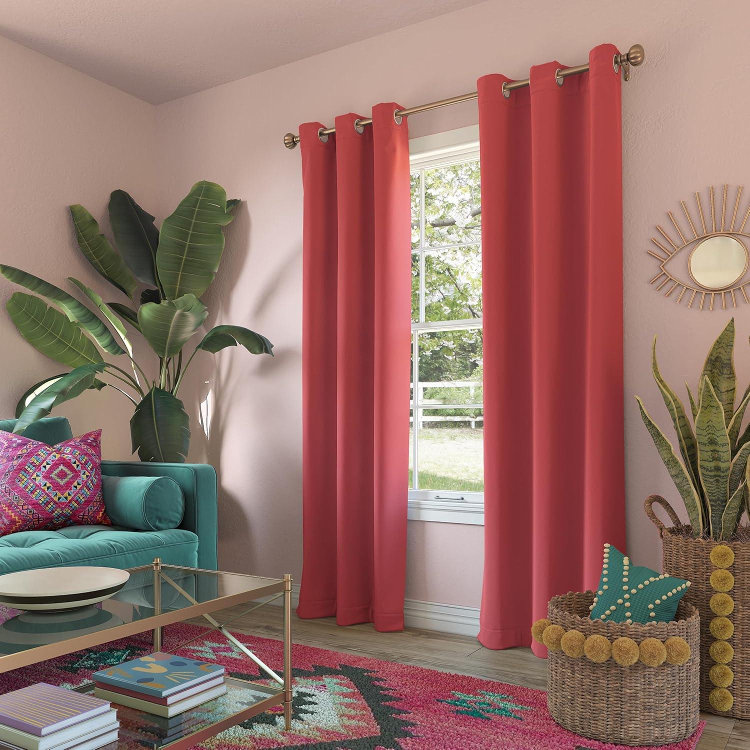 40"x95" Sun Zero Blackout Riley Kids' Bedroom Grommet Curtain Panel Sunset Coral: Energy Efficient, Noise Reduction