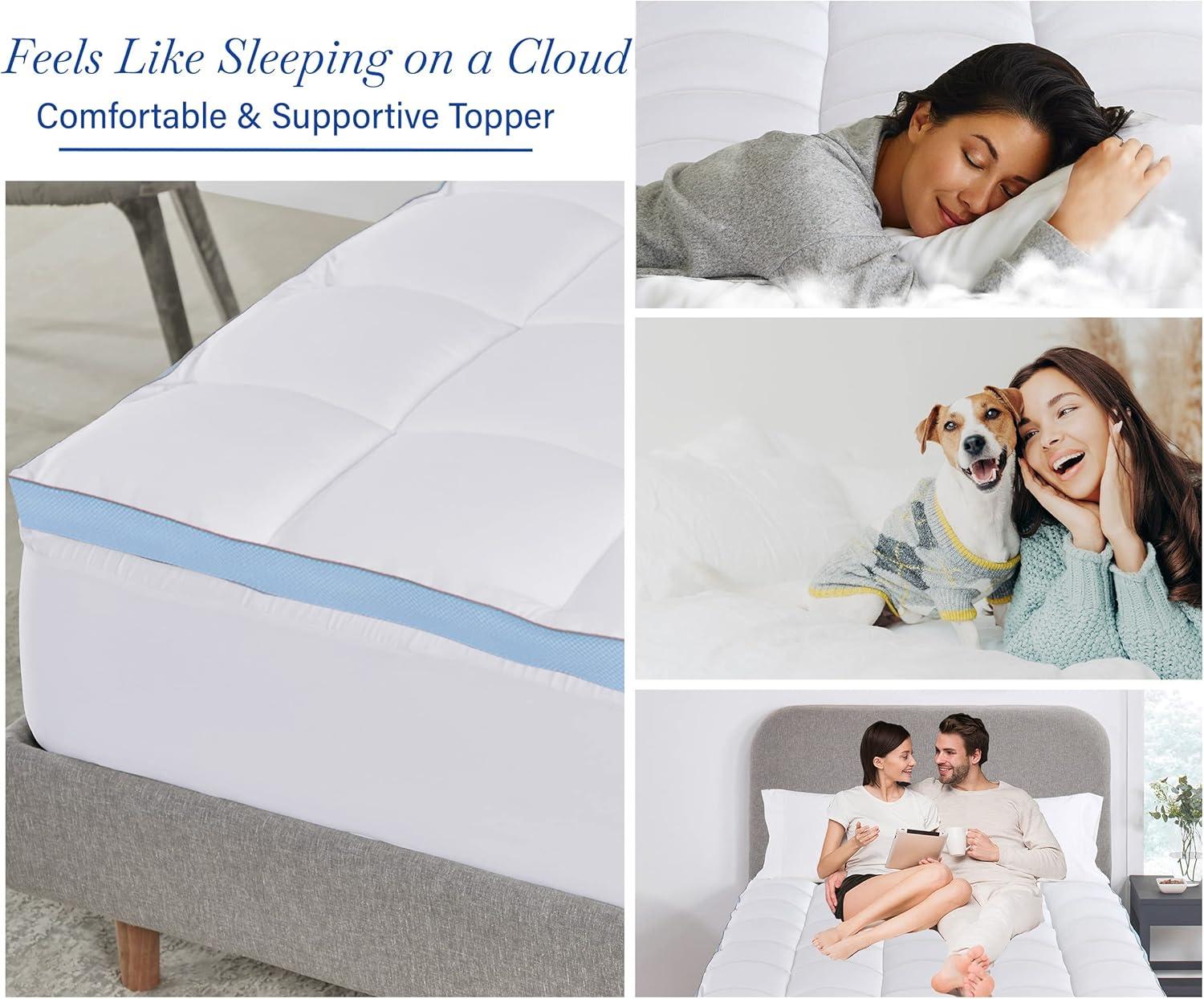 Pillow-Top Mattress Topper, Luxuriously Soft & Fluffy Thick Mattress Pad by California Design Den