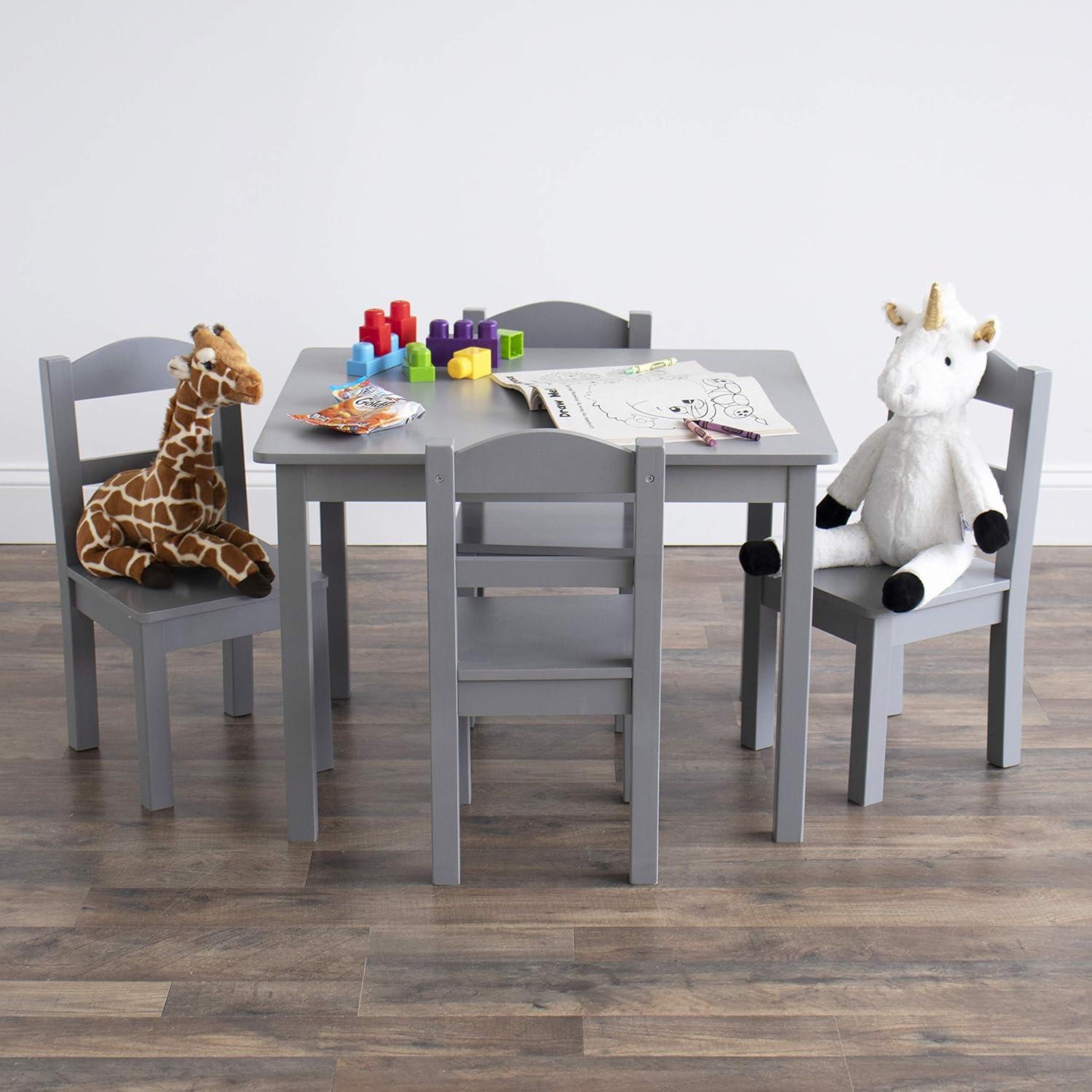 Humble Crew Camden Toddler Wood Table and 4 Chairs Set, Grey