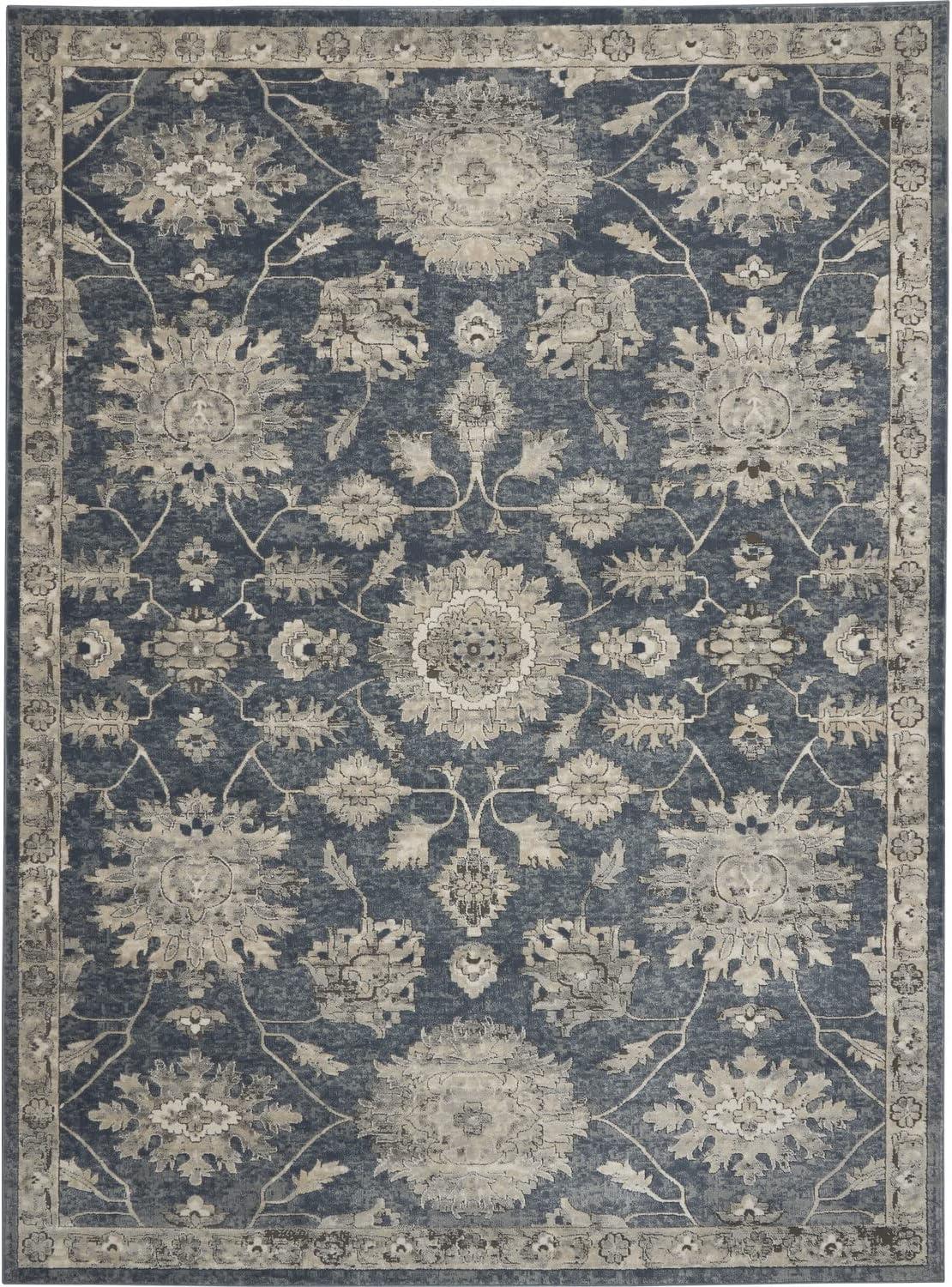 Smokey Blue and Ivory Floral Medallion 6'7" x 9'6" Synthetic Area Rug