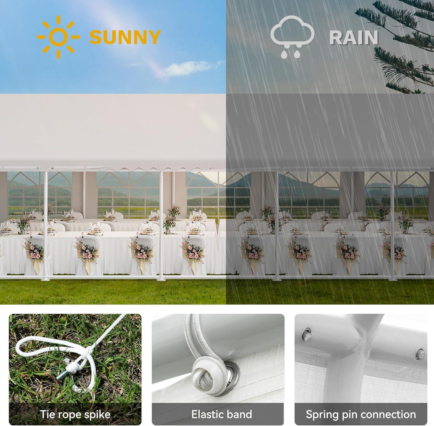 Dextrus 16x32FT Party Tent Heavy Duty PVC Wedding Event Shelters White Upgraded Galvanized Ripple Canopy with Large Roof Removable Sidewalls & 3 Storage Bags 600D Oxford Commercial