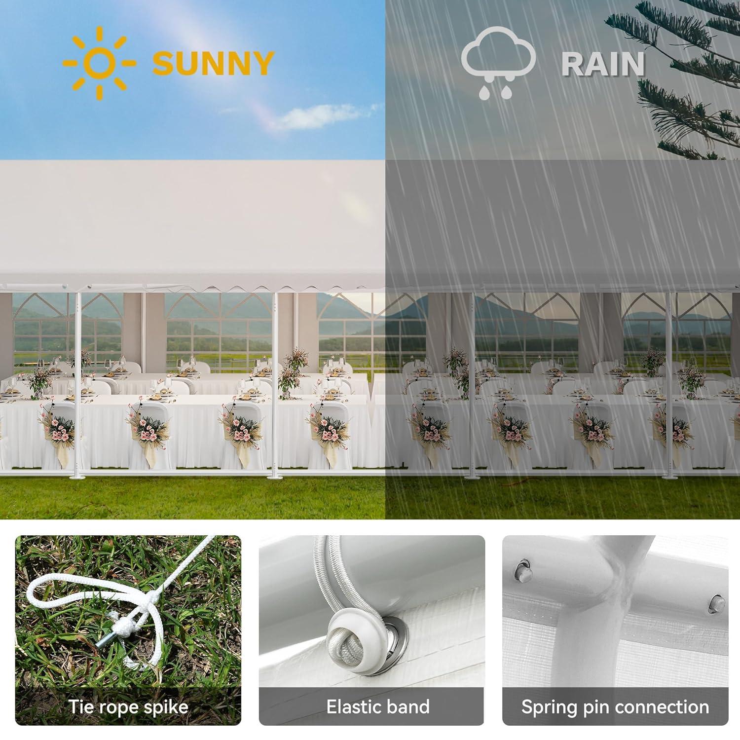 Dextrus 16x32FT Party Tent Heavy Duty PVC Wedding Event Shelters White Upgraded Galvanized Ripple Canopy with Large Roof Removable Sidewalls & 3 Storage Bags 600D Oxford Commercial