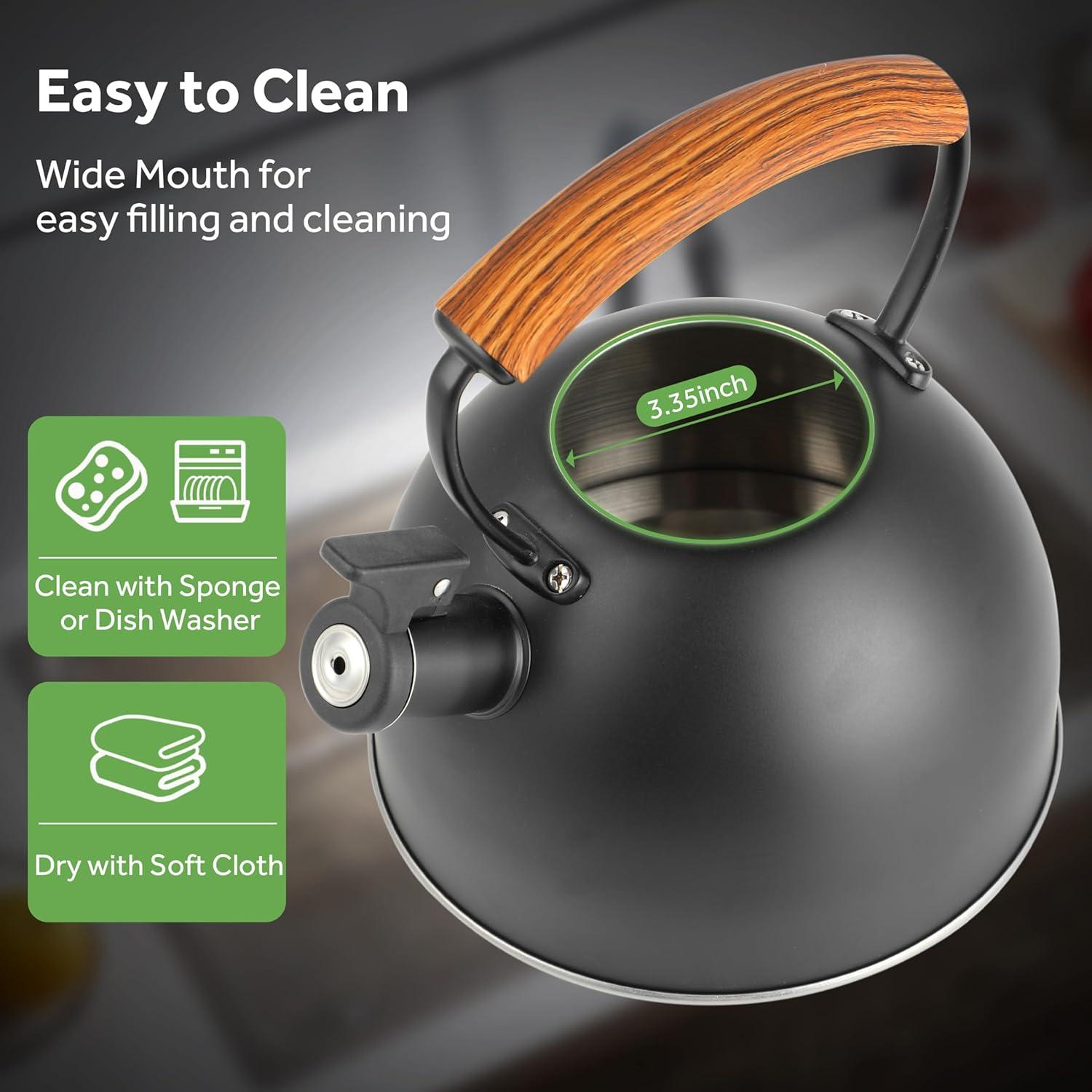 OULII Stove Top Whistling Tea Kettle Stainless Steel Teakettle Teapot with Handle for Home