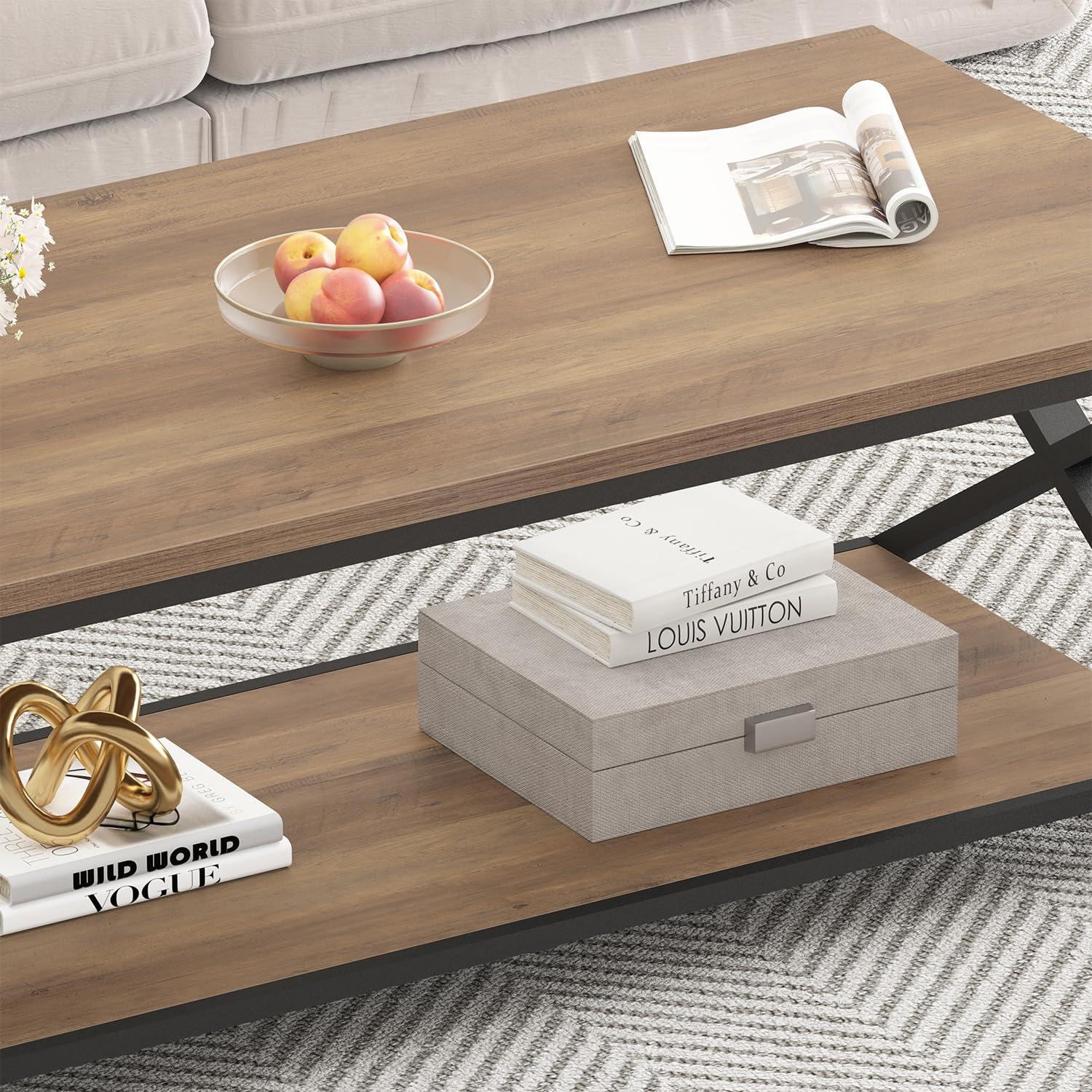 47 Inch Table with Storage Shelf, 2 Tier Rectangle Center Table Minimalist Home Tea Coffee Table