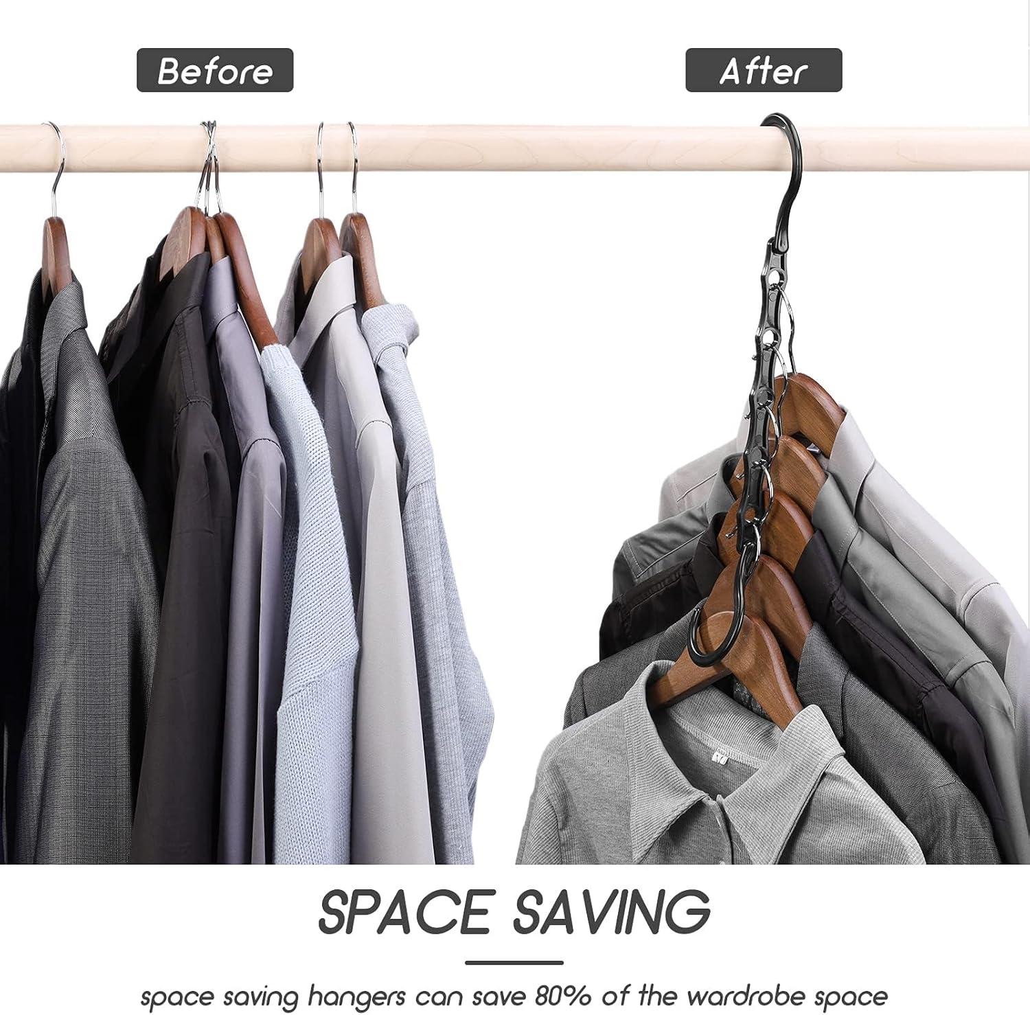 10PCS Space Saving Hangers Black, Smart Closet Organizer Space Saver, Sturdy Plastic Clothes Hangers for All Types of Clothes, Closet Organizers and Storage, College Dorm Room Essentials