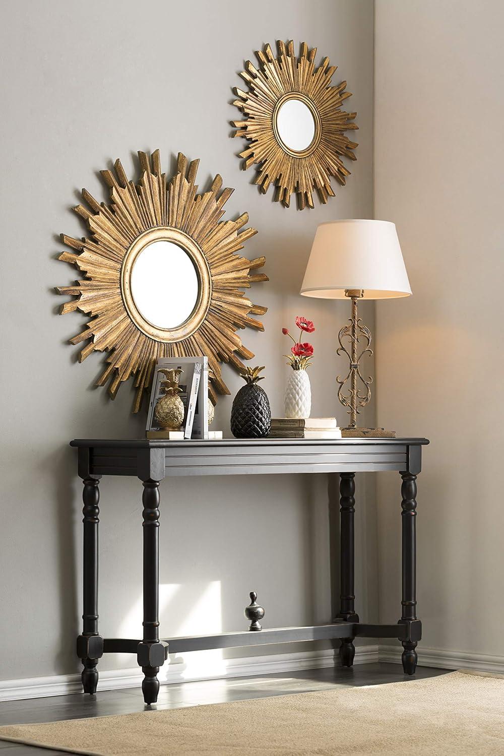 35.5" Round Wood Sunburst Wall Mirror Gold Finish - Storied Home: Eclectic Foyer Accent, MDF Composite