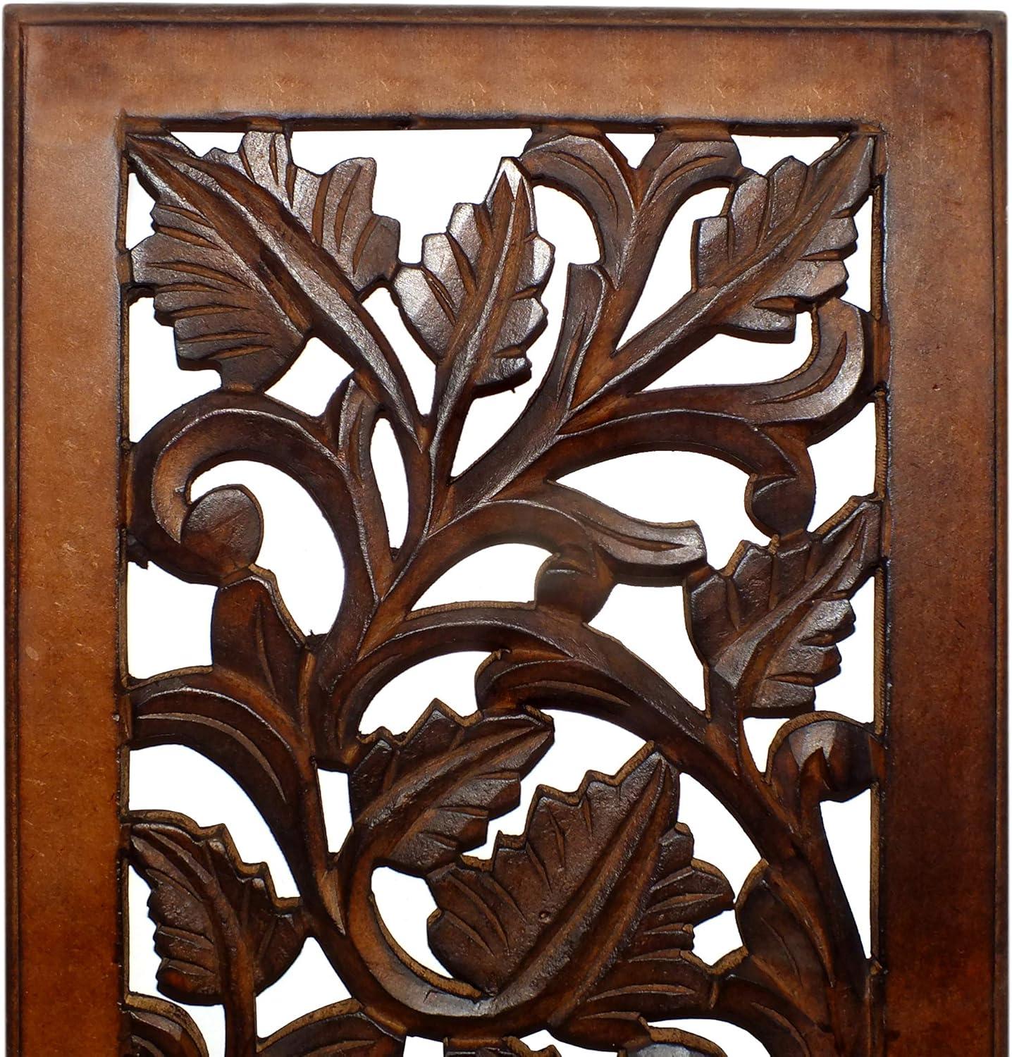 Handcrafted Brown Mango Wood Floral Wall Panel