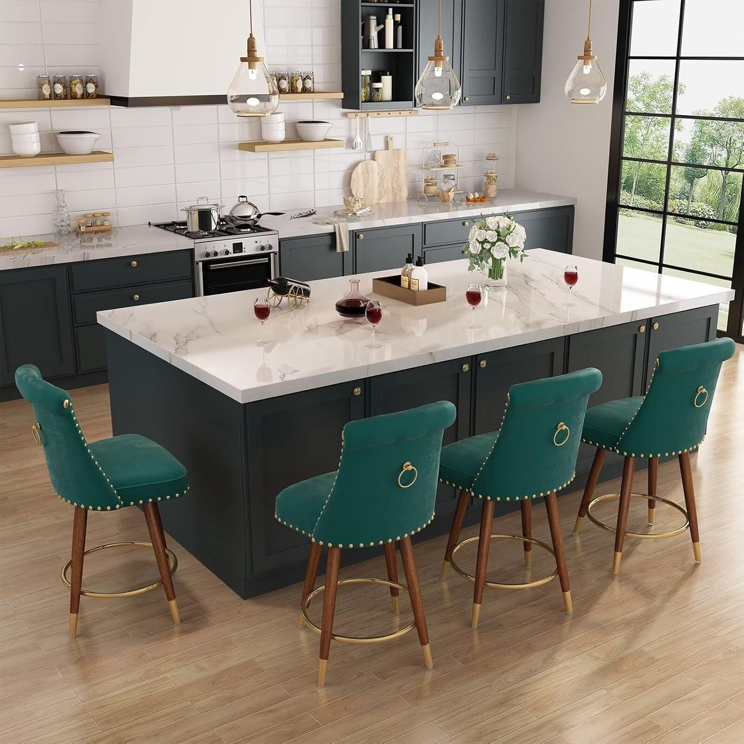 Everly Quinn Claymont Swivel 24 inch Counter Height Stools  (Set of 2) Upholstered Bar Stools with Back