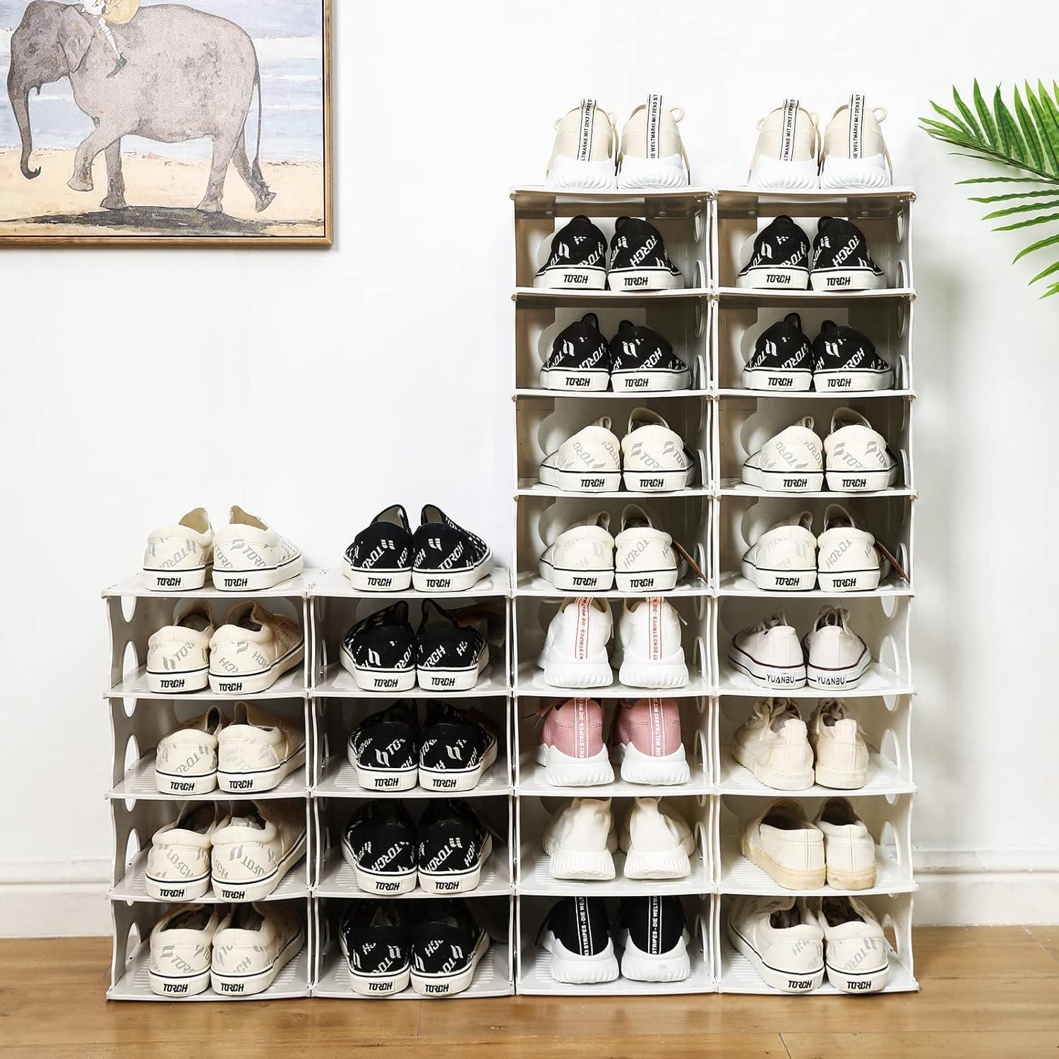 White 6-Tier Stackable Plastic Shoe Rack Organizer