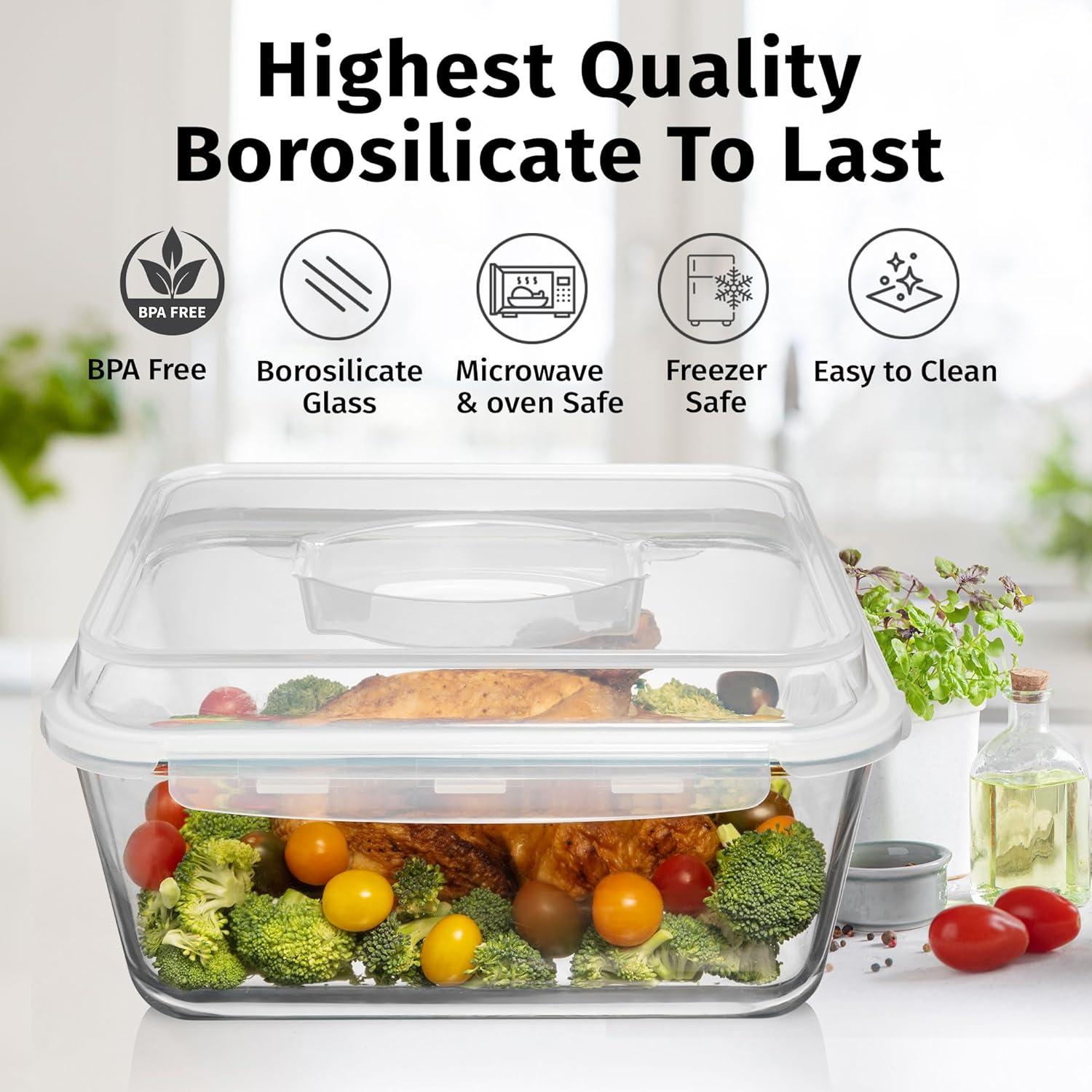 Razab 6500ml, 220oz, 28 Cup Large Glass Storage Containers with Lids, BPA Free Baking Container for Casseroles, Lasagna and Roasting Turkey