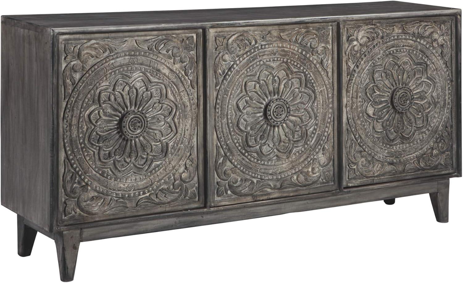 Exquisite Gray Hand-Carved 69'' Transitional Sideboard