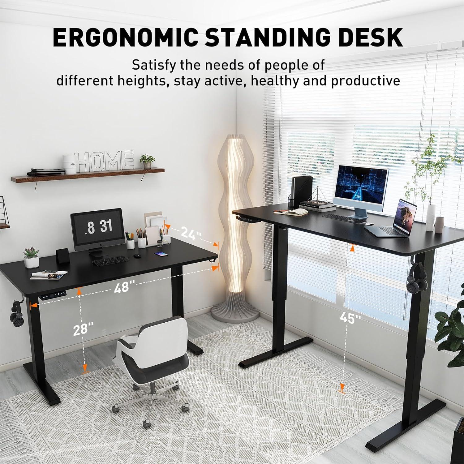Electric Standing Desk Adjustable Height - Rolling Sit to Stand Desks on Wheels - Mobile Standup Computer Table 48 Inch Brown One Piece Desktop and Rising Frame with Storage for Home Office & Gaming