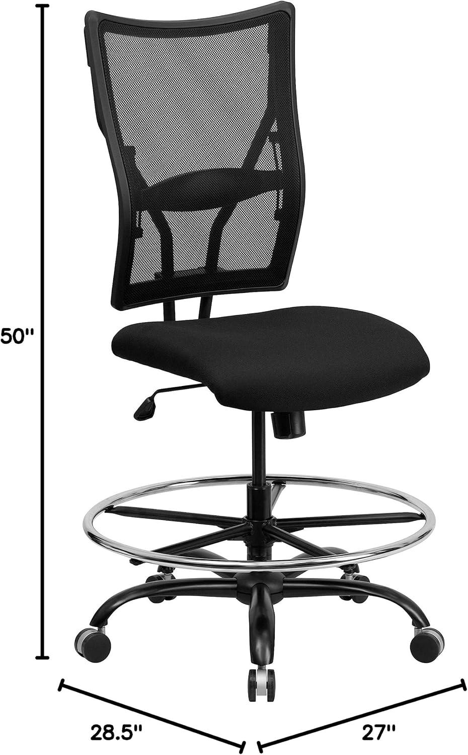 BizChair Big & Tall 400 lb. Rated Black Mesh Ergonomic Drafting Chair