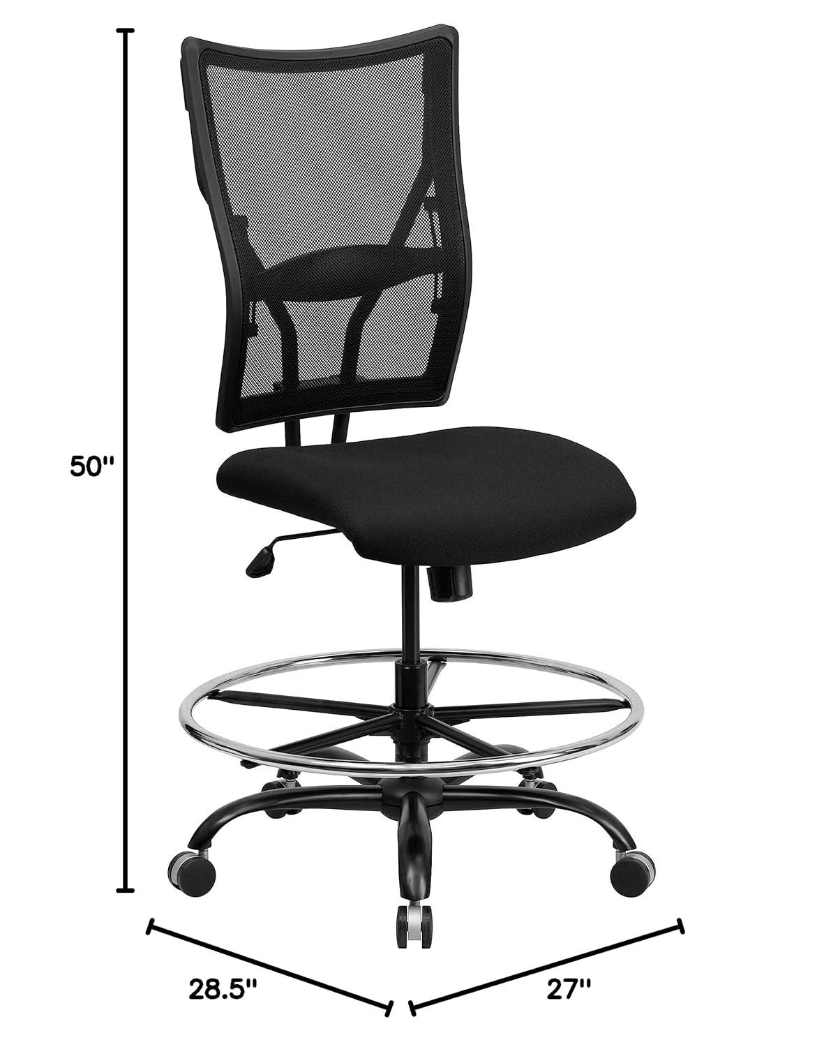 BizChair Big & Tall 400 lb. Rated Black Mesh Ergonomic Drafting Chair