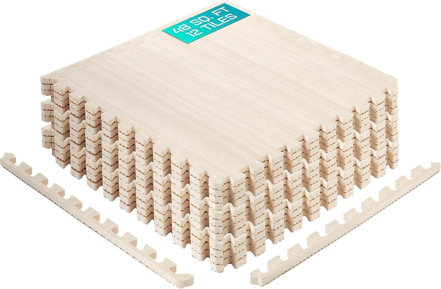 Light Walnut Wood Grain Interlocking Foam Exercise Mats