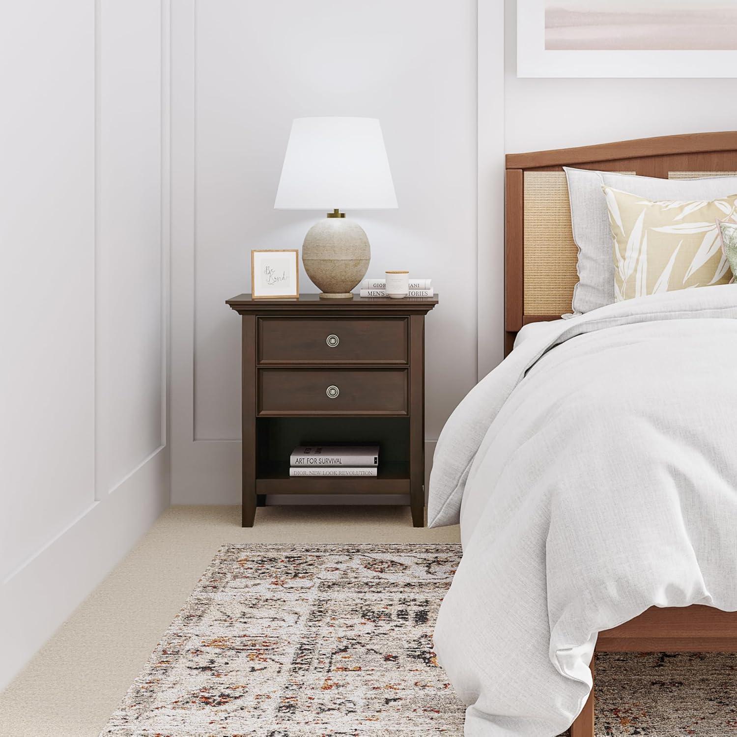 Simpli Home Amherst 24"W 2-Drawer Solid Wood Nightstand with Open Shelf