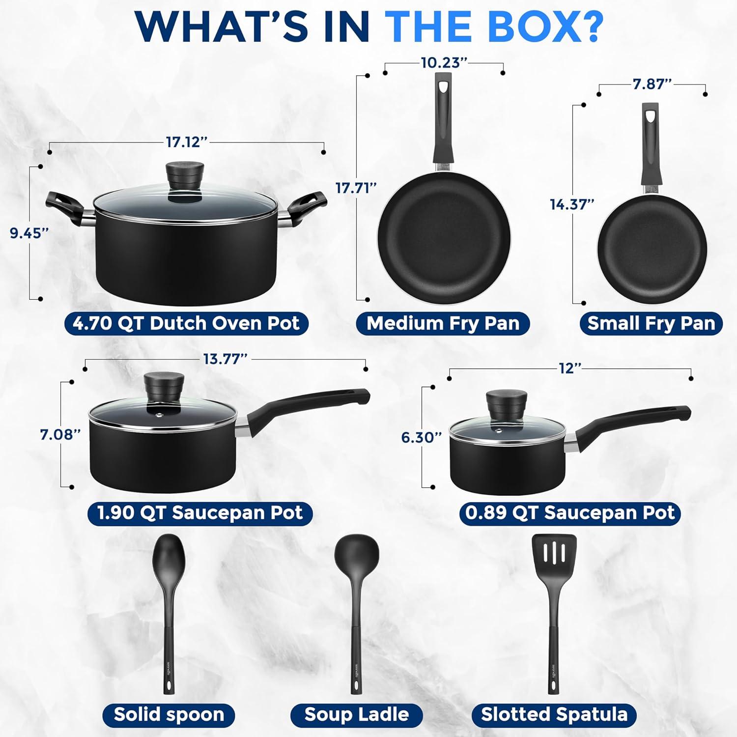 SereneLife 11 - Piece Non-Stick Aluminum Cookware Set