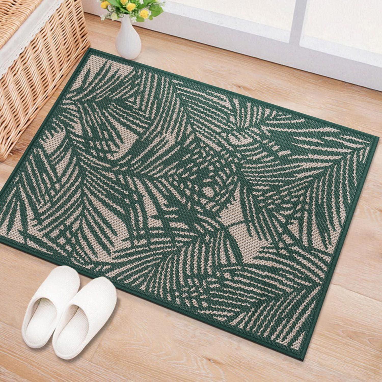 World Rug Gallery Contemporary Palm Leaf Textured Flat Weave Indoor/Outdoor Area Rug - NAVY 2'x3'