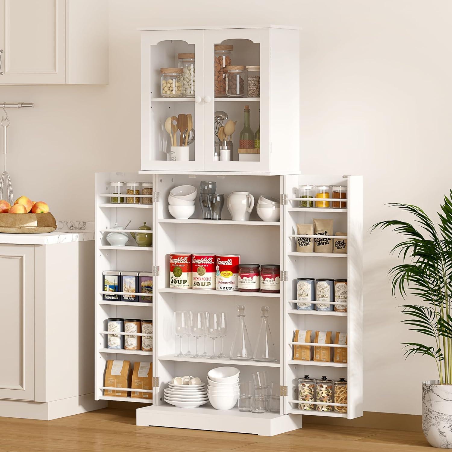 Latitude Run® HOMCOM 41" Modern Kitchen Pantry Freestanding Storage Cabinet With Double Doors Adjustable Shelves For Living Room - White