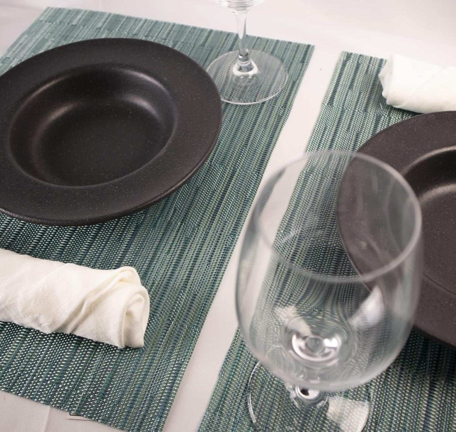 Aqua Vinyl Woven Rectangular Placemats Set of 12