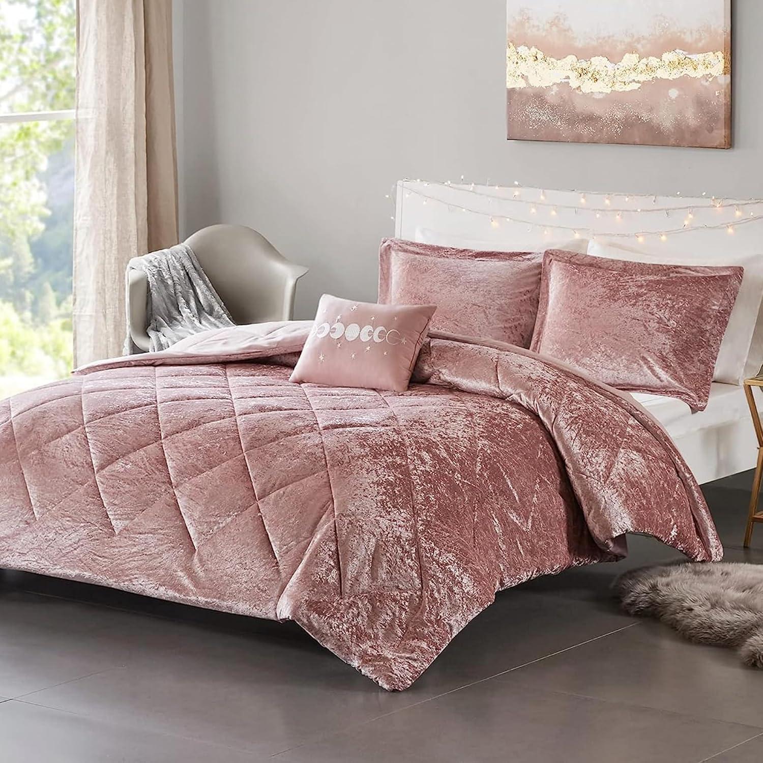 Felicia Crushed Velvet Comforter Set with Throw Pillow