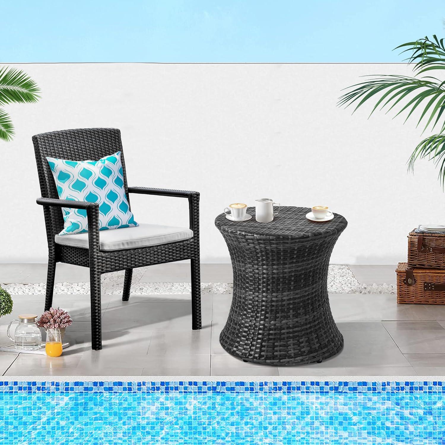 Outdoor Bistro Tables Wicker Side Table for Patio Garden Round Rattan Desk All Weather Brown