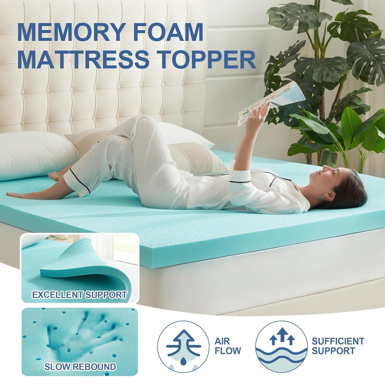 Beddle Memory Foam Mattress Topper, 2 inches King Size Mattress Pad,Pressure Relief for Back Pain