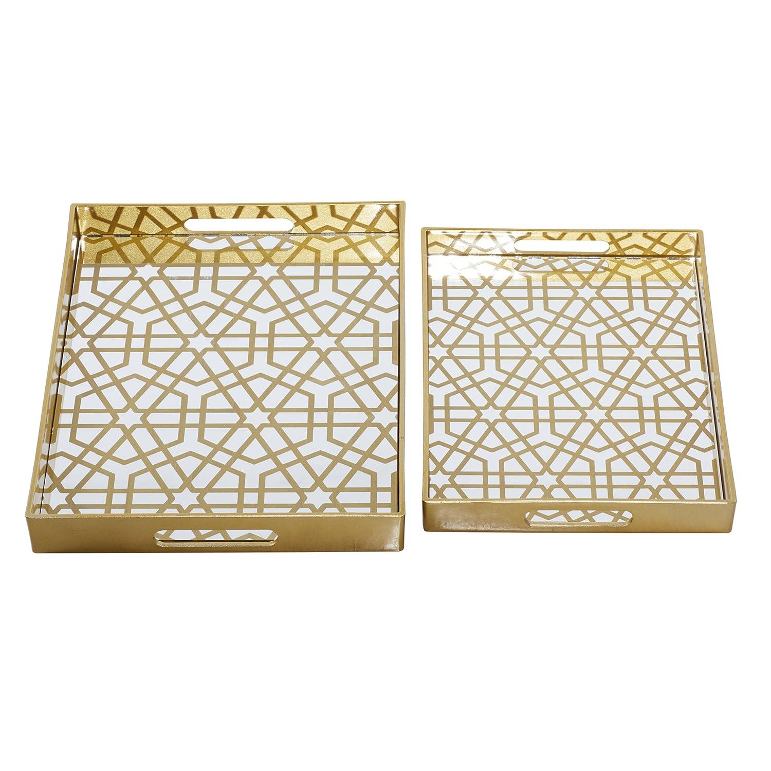 CosmoLiving by Cosmopolitan Plastic Mirrored Geometric Decor Gold Tray Set