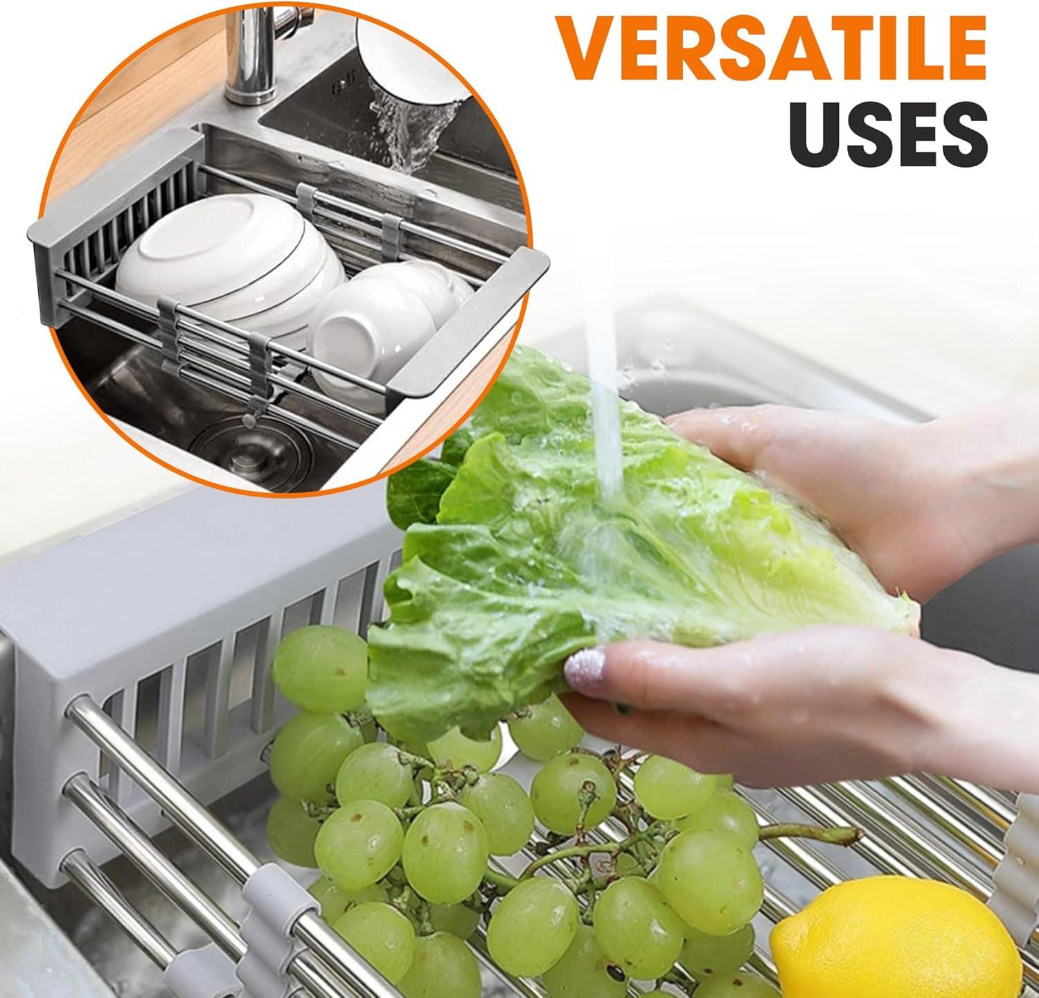 Cheer Collection Adjustable Stainless Steel Over The Sink Dish Rack