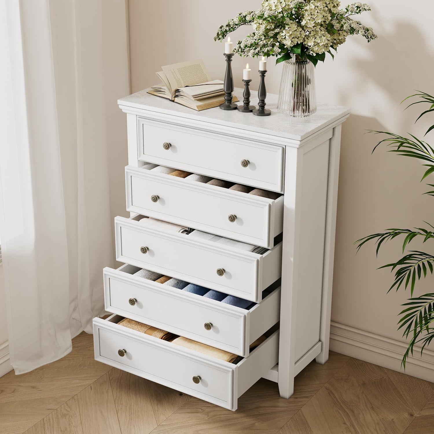 Drawers Dresser for Bedroom White - 5-drawer