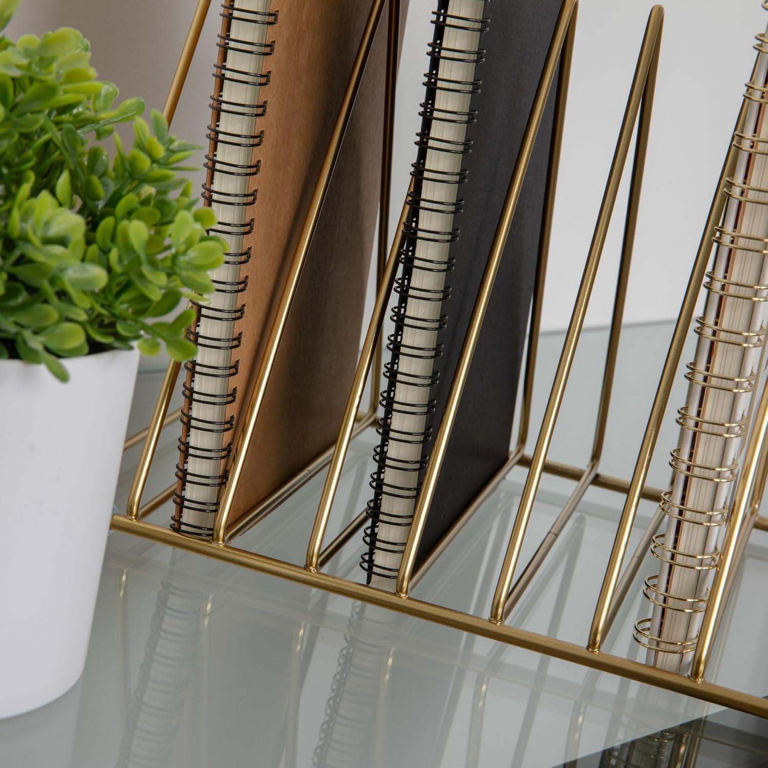 Gold Mesh Metal 9 Slot Triangle Magazine File Holder