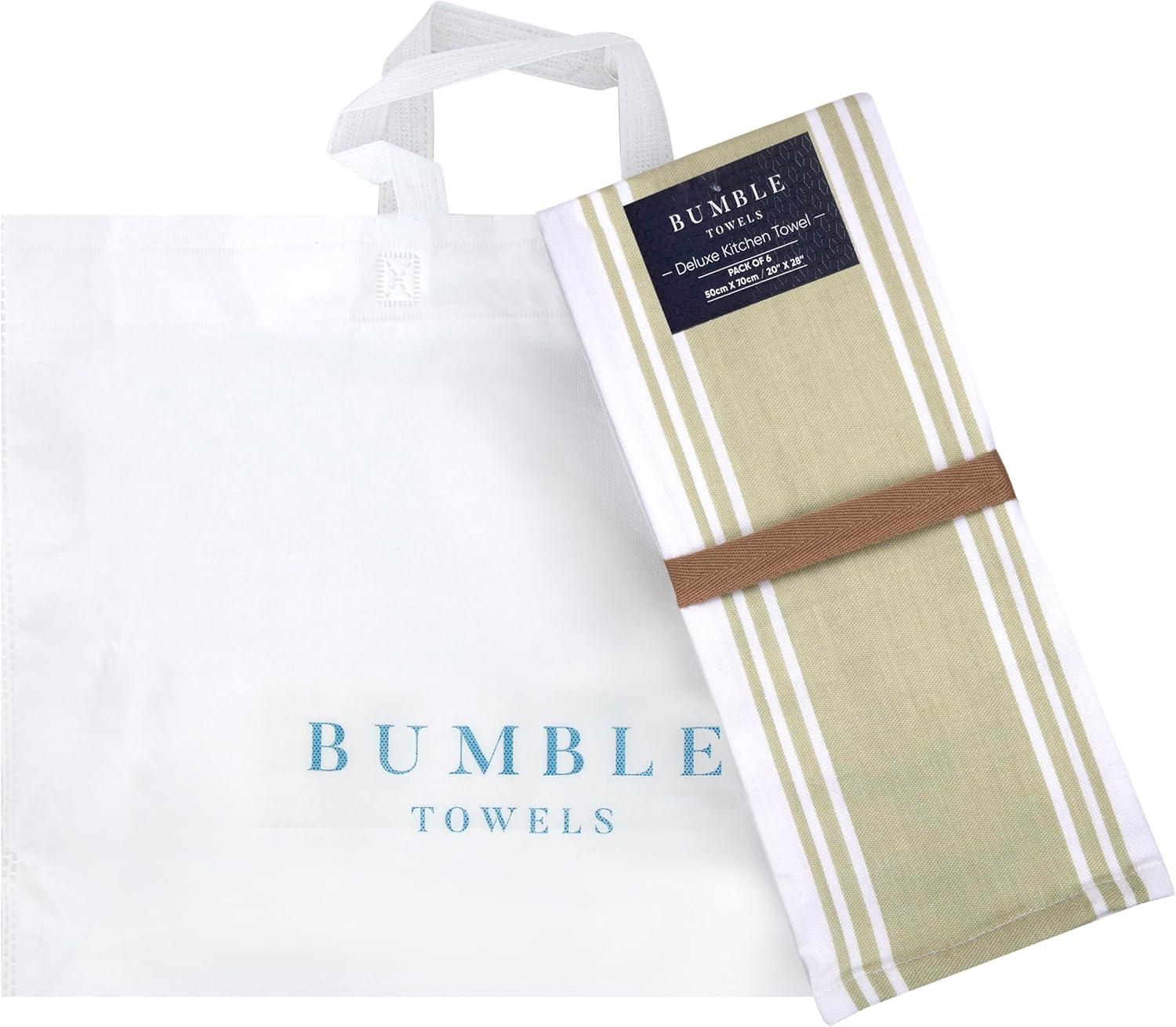 Premium Kitchen Towels (20”x 28”, 6 Pack) | Large Kitchen Hand Towels | Kitchen Towels Cotton | Flat & Terry Towel | Highly Absorbent Tea Towels Set with Hanging Loop | Wide Stripe Sage Green