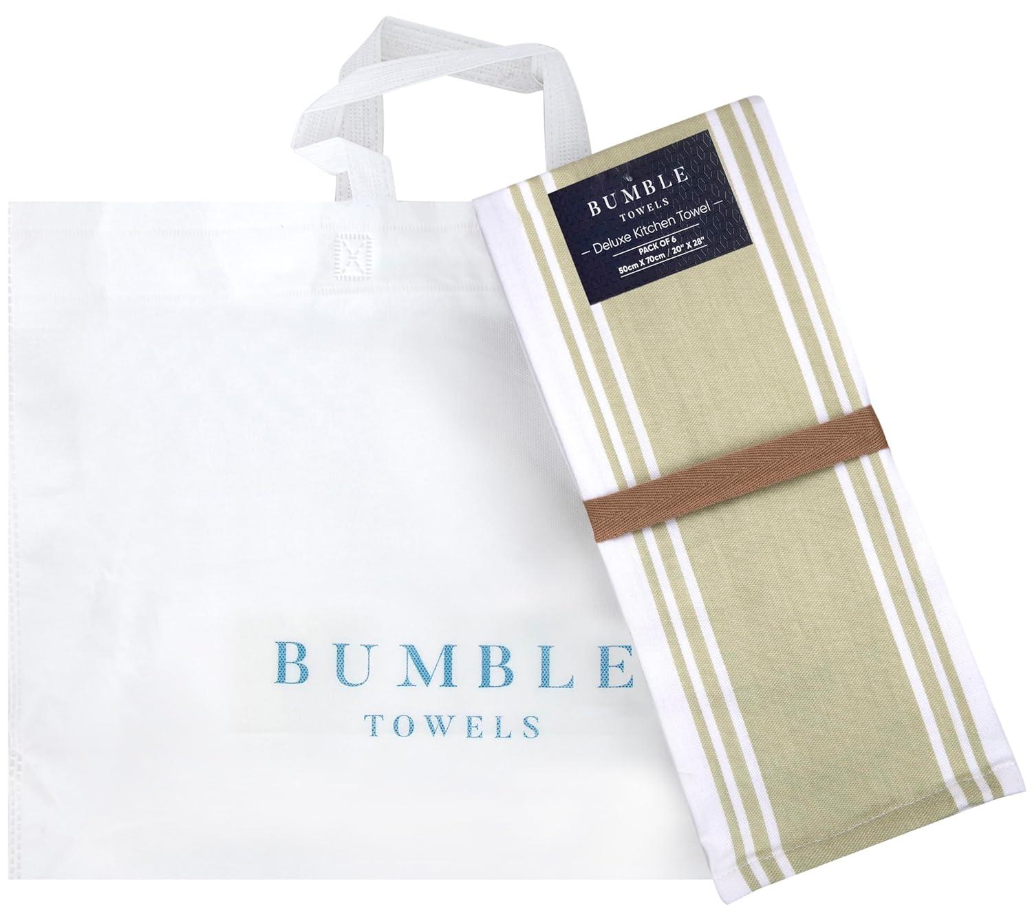 Premium Kitchen Towels (20”x 28”, 6 Pack) | Large Kitchen Hand Towels | Kitchen Towels Cotton | Flat & Terry Towel | Highly Absorbent Tea Towels Set with Hanging Loop | Wide Stripe Sage Green