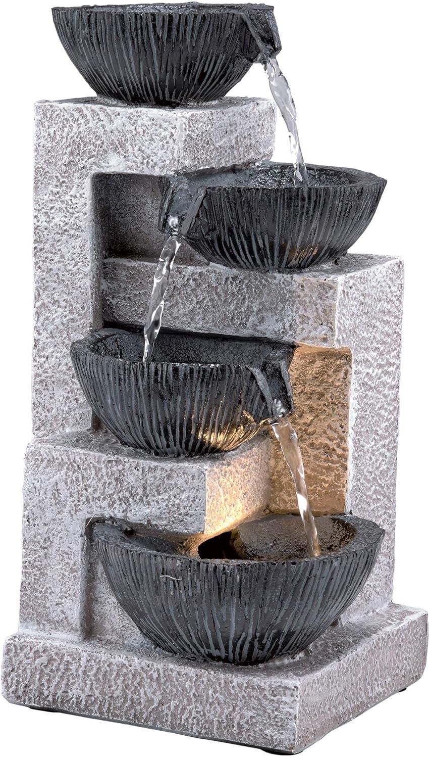 14" Resin Cascading Bowl Tabletop Fountain with LED Lights Gray - Alpine Corporation: Indoor/Outdoor Water Feature, Electric Powered