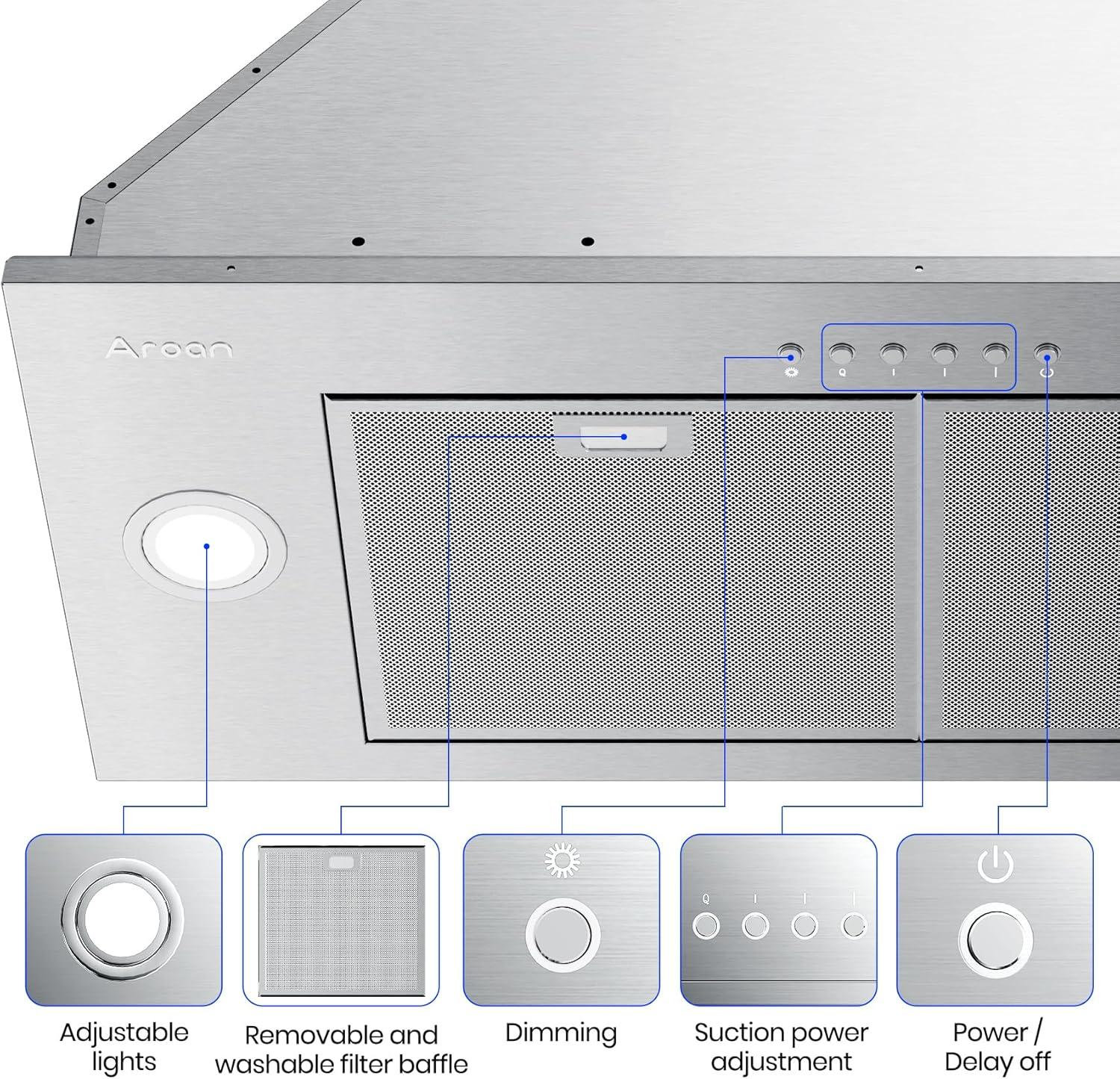 36-Inch Stainless Steel Insert Range Hood with LED Lighting