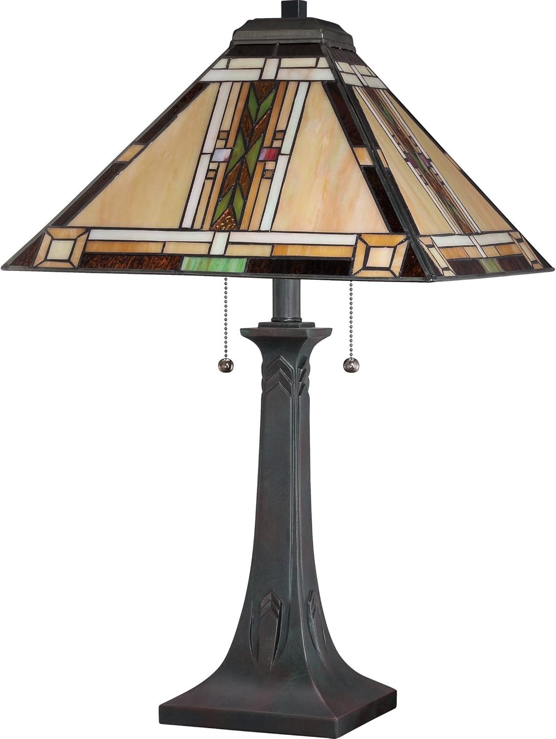 Valiant Bronze 25" Table Lamp with Stained Glass Shade