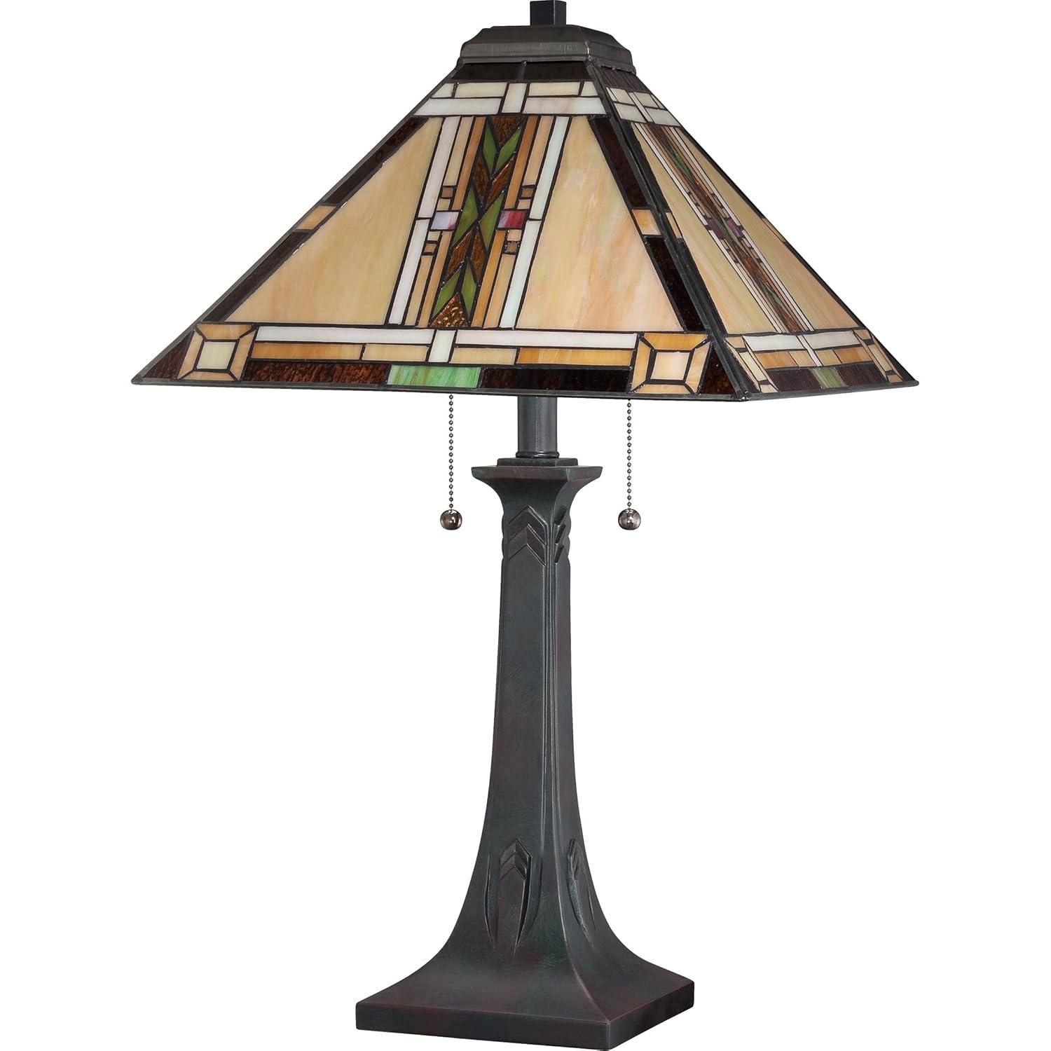 Valiant Bronze 25" Table Lamp with Stained Glass Shade