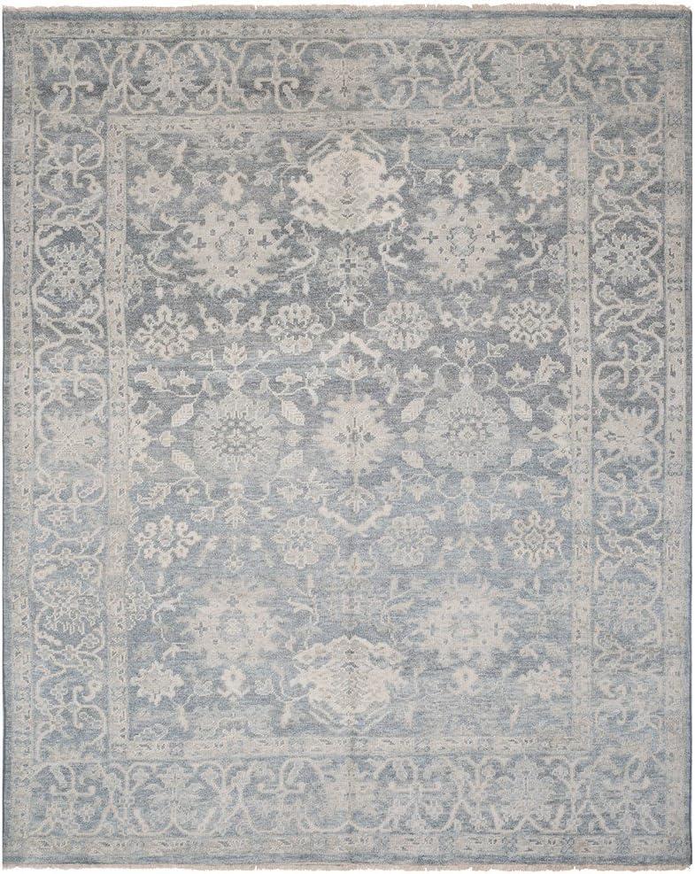 Handmade Blue Wool 9' x 12' Rectangular Area Rug