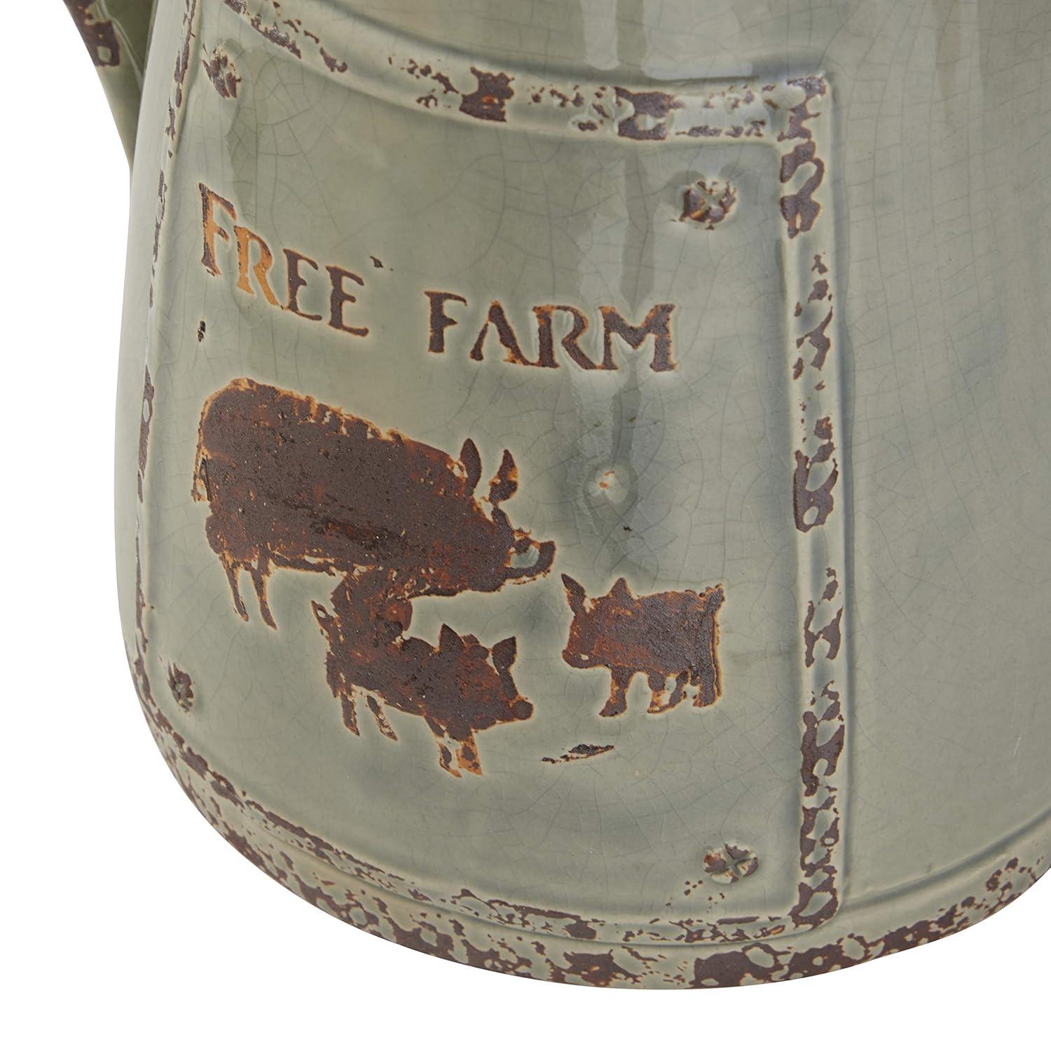 DecMode 10"W, 13"H Porcelain Farmhouse Decorative Jar, Grey, 1 - Piece
