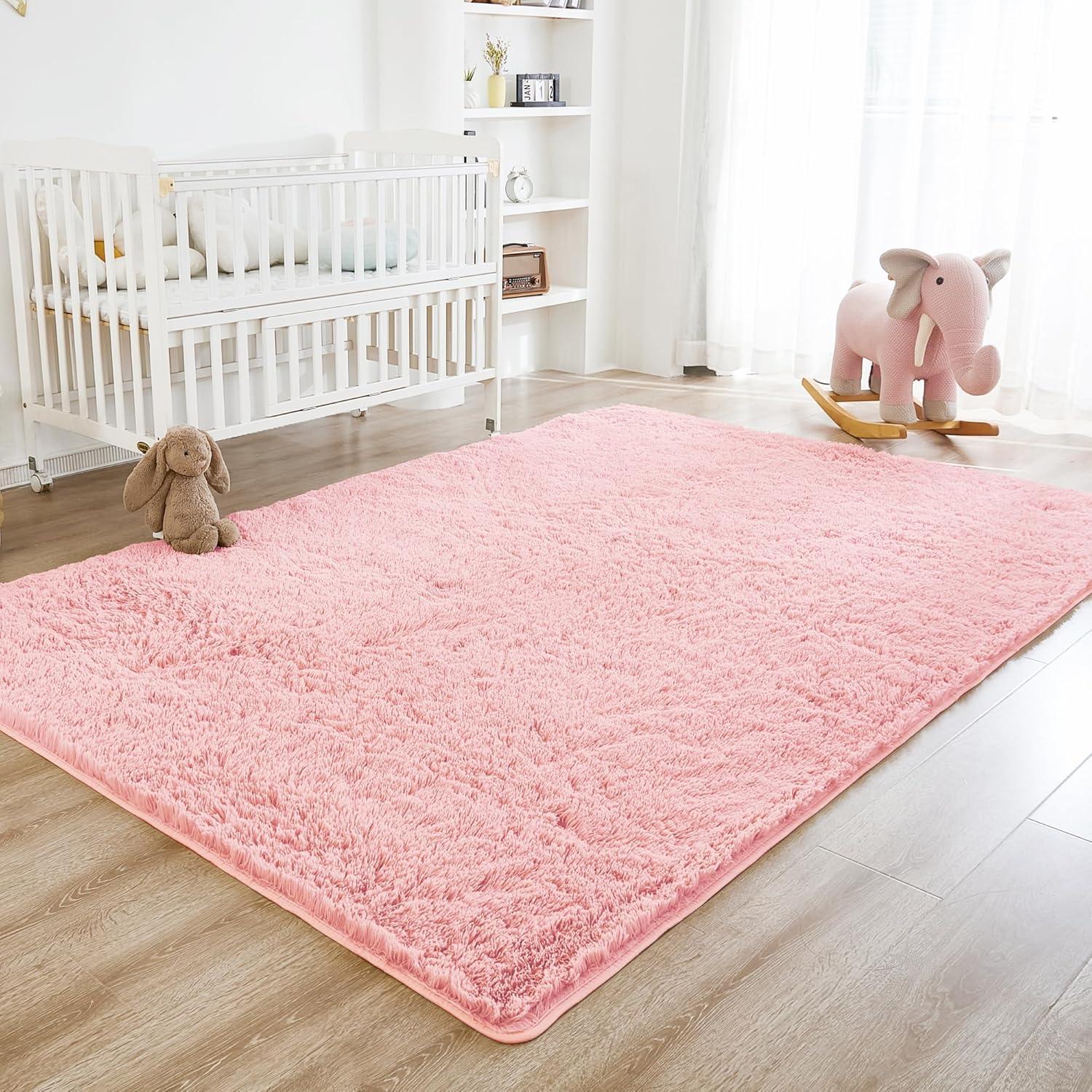 Litanika 4x6 Shag Area Rug for Living Room Bedroom, Pink High Pile Soft Plush Shaggy Furry Cute Bedside Playroom Dorm Carpet, Non-Slip, Non-Shedding Modern Indoor Floor Rug