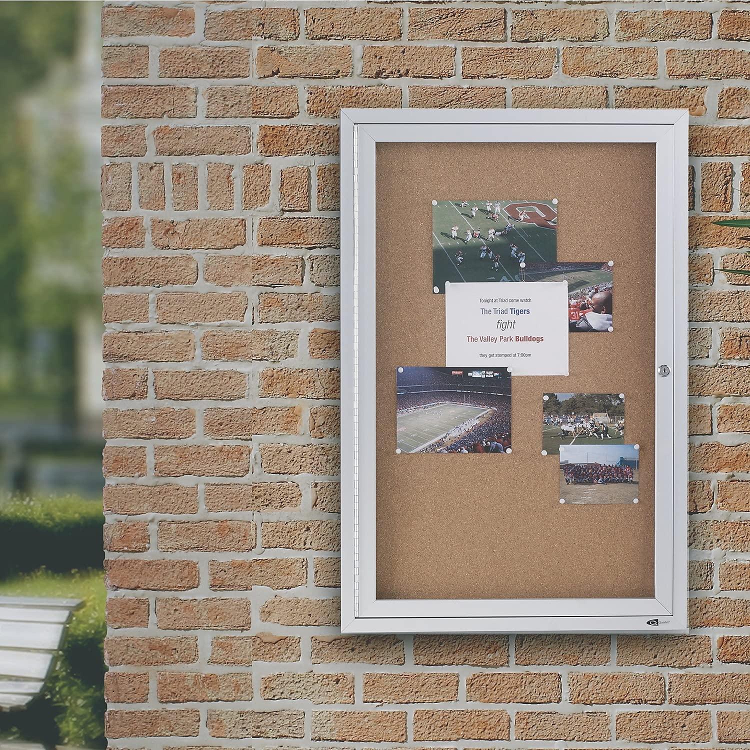 Quartet Enclosed Cork Bulletin Board for Indoor Use, 6' x 4', 3 Door, Aluminum Frame