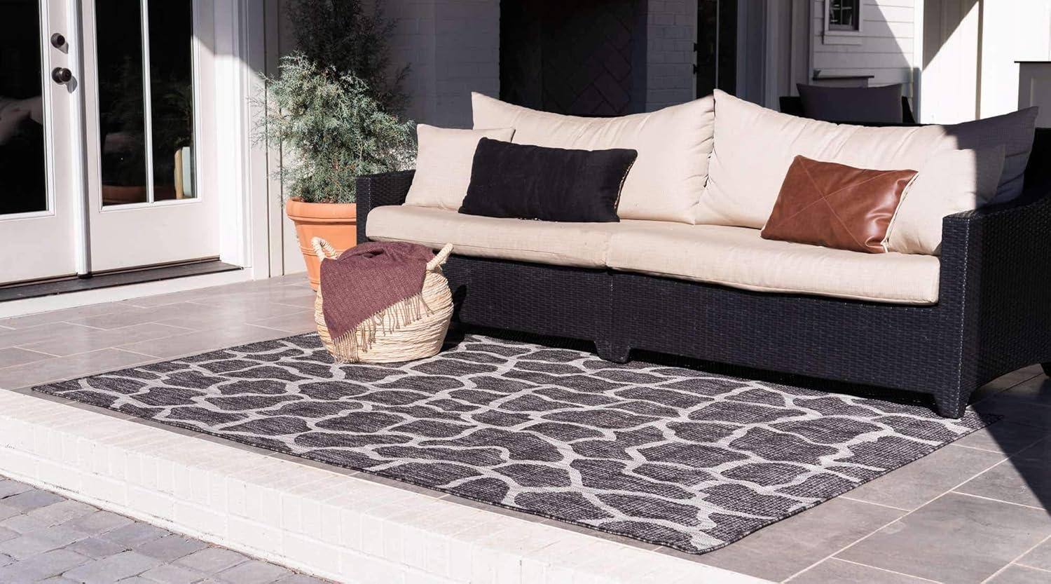 Unique Loom 6' 1 x 9' 0 Rectangle Indoor/Outdoor Safari Charcoal Gray Area Rug