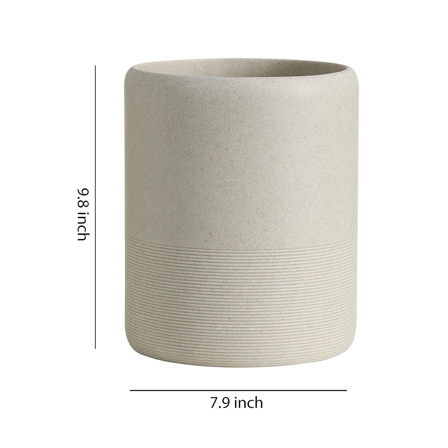 Beige Polyresin Marble Look Round Wastebasket