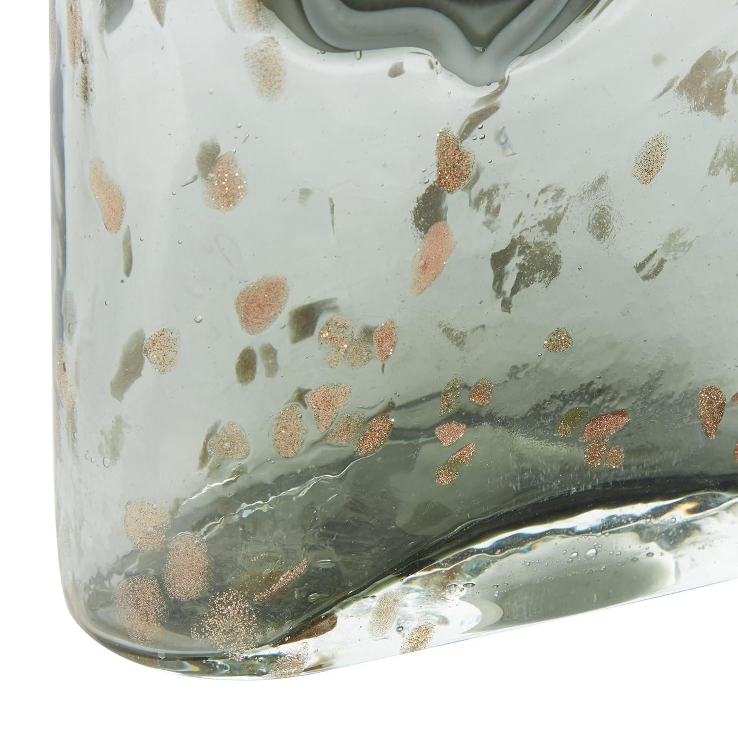 DecMode 9", 8"H Handmade Blown Gray Glass Vase with Speckled Wave Design, Set of 2