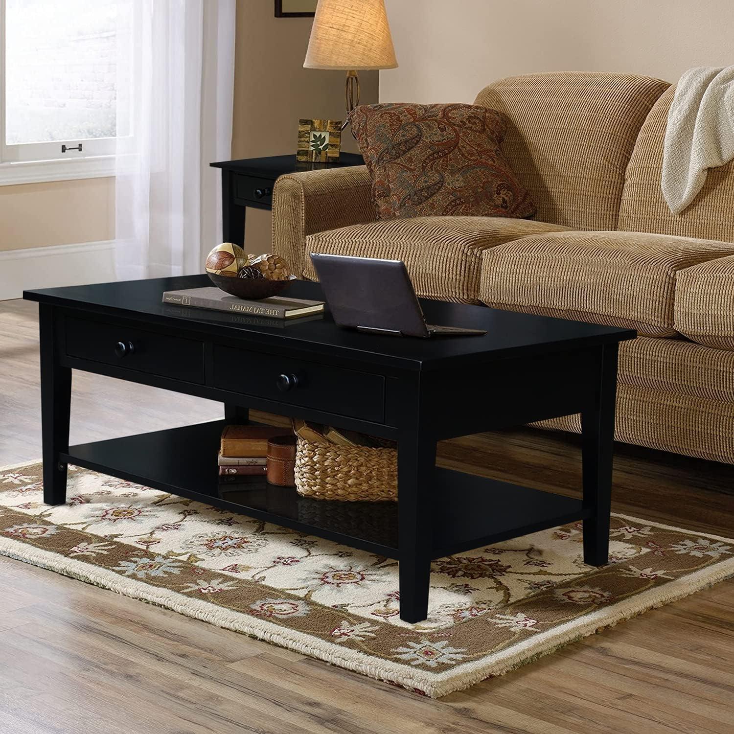 Spencer 54'' Black Parawood Rectangular Coffee Table with Storage